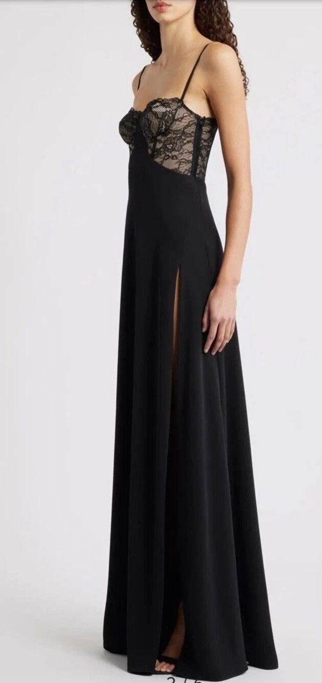 Black Halo Coressa Underwire Lace Inset Stretchy Crepe Gown, Sz 12, New - Picture 3 of 12